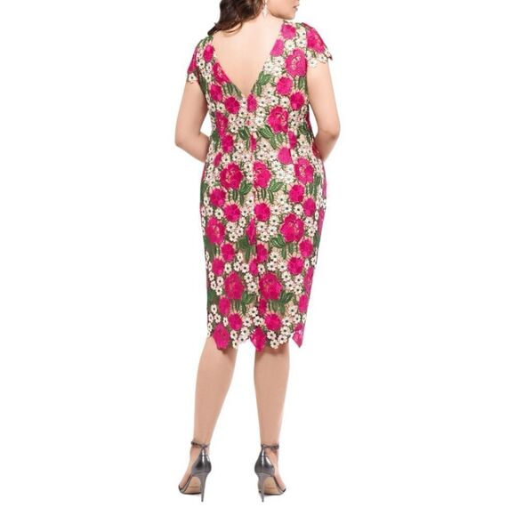 Xscape Womens Embroidered Knee Sheath Dress in the Size 14W in Fuchsia Multi - Picture 4 of 9